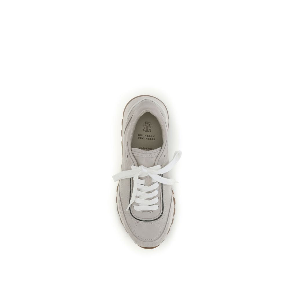 Brunello Cucinelli Gray Calf Leather Bos Taurus Athletic Sneakers Brunello Cucinelli