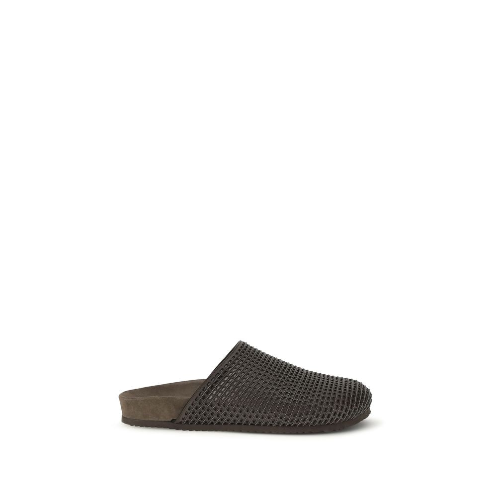 Brunello Cucinelli Brown Calf Leather Bos Taurus Slides Brunello Cucinelli