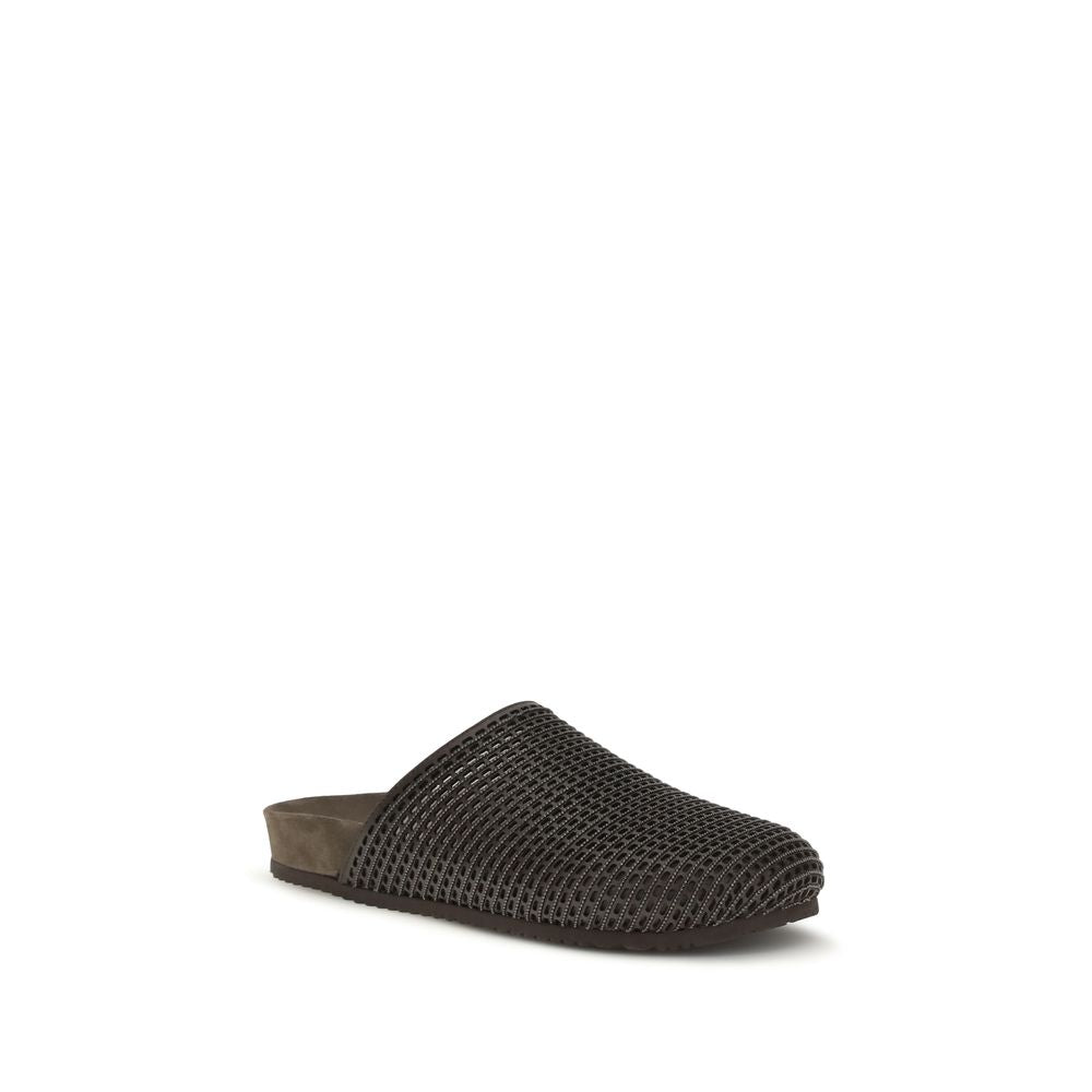 Brunello Cucinelli Brown Calf Leather Bos Taurus Slides Brunello Cucinelli