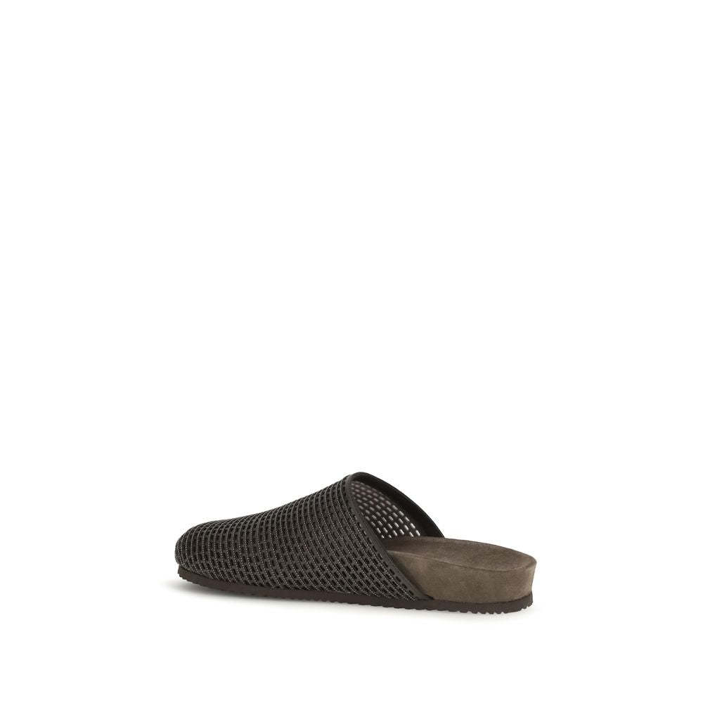 Brunello Cucinelli Brown Calf Leather Bos Taurus Slides Brunello Cucinelli