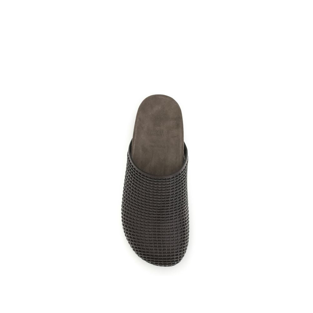 Brunello Cucinelli Brown Calf Leather Bos Taurus Slides Brunello Cucinelli