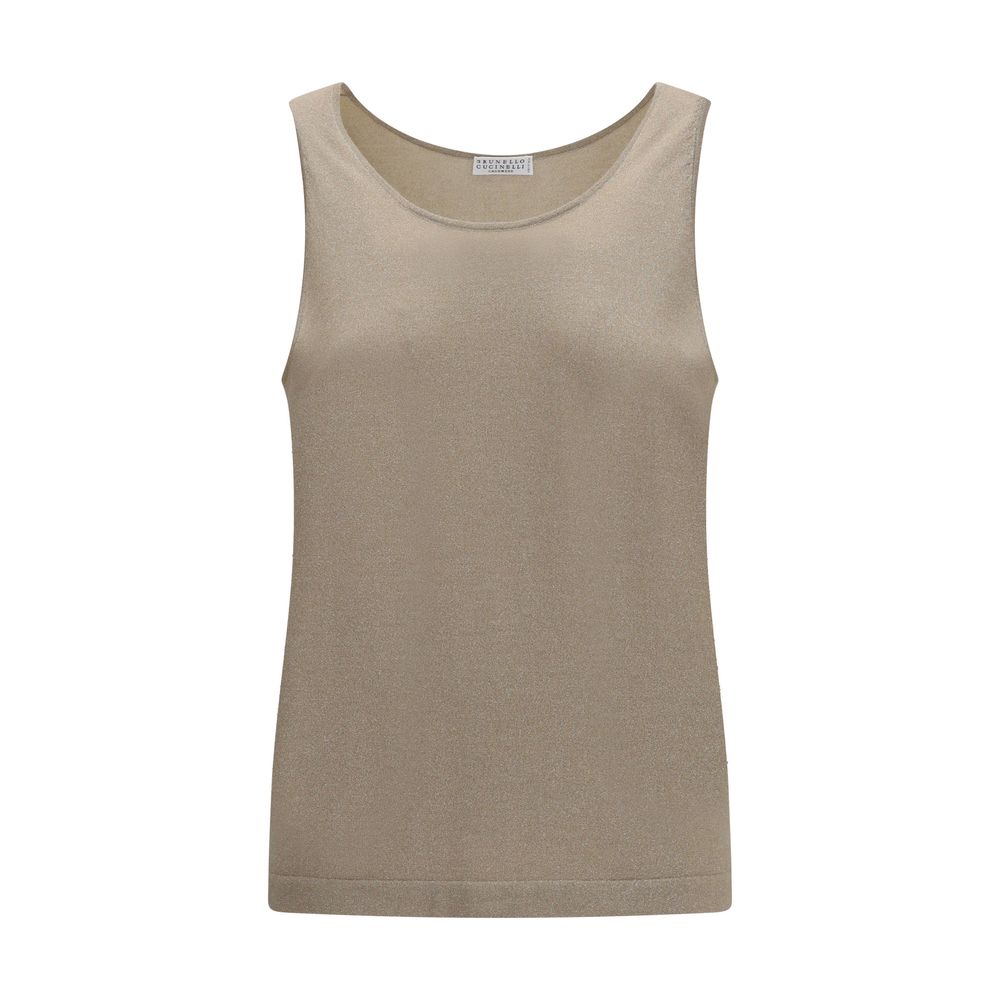 Brunello Cucinelli Beige Cashmere Sleeveles T-Shirt Brunello Cucinelli