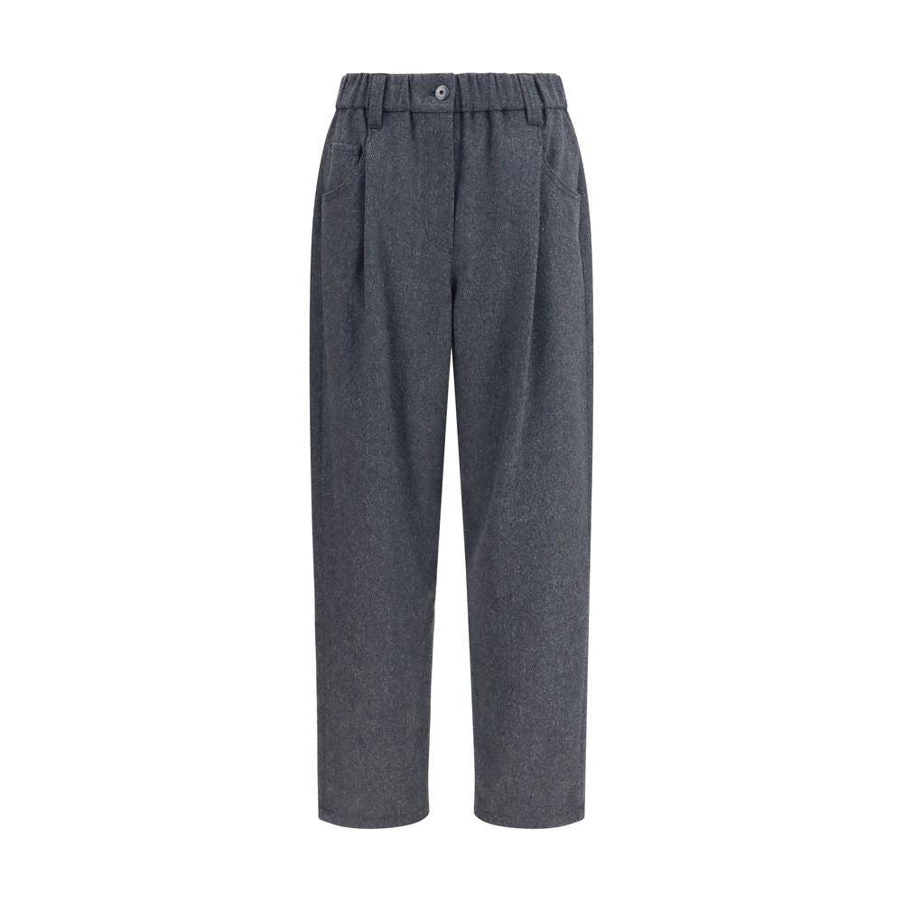 Brunello Cucinelli gray wool casual pants with a relaxed fit, featuring a tailored design and classic style.