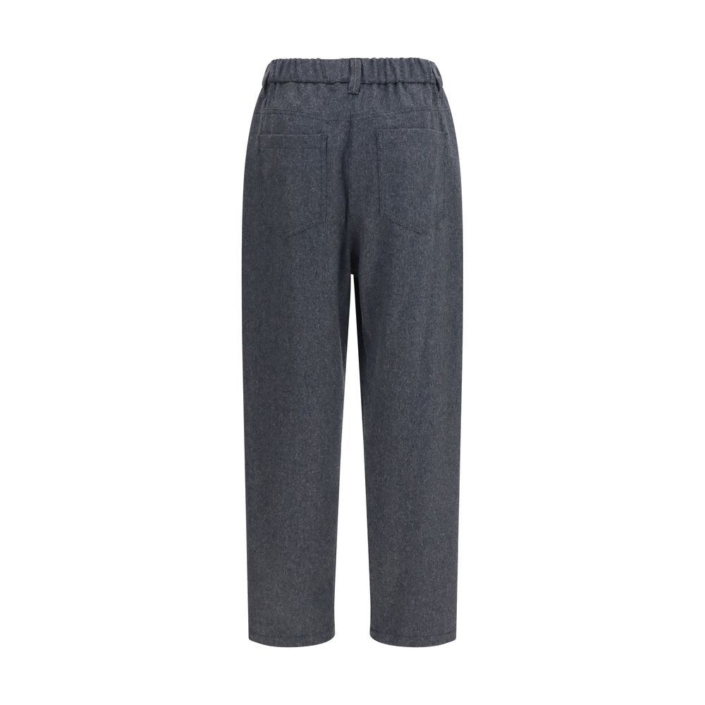 Gray wool casual pants by Brunello Cucinelli, featuring a tailored fit and classic design, displayed laid flat.