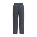 Gray wool casual pants by Brunello Cucinelli, featuring a tailored fit and classic design, displayed laid flat.