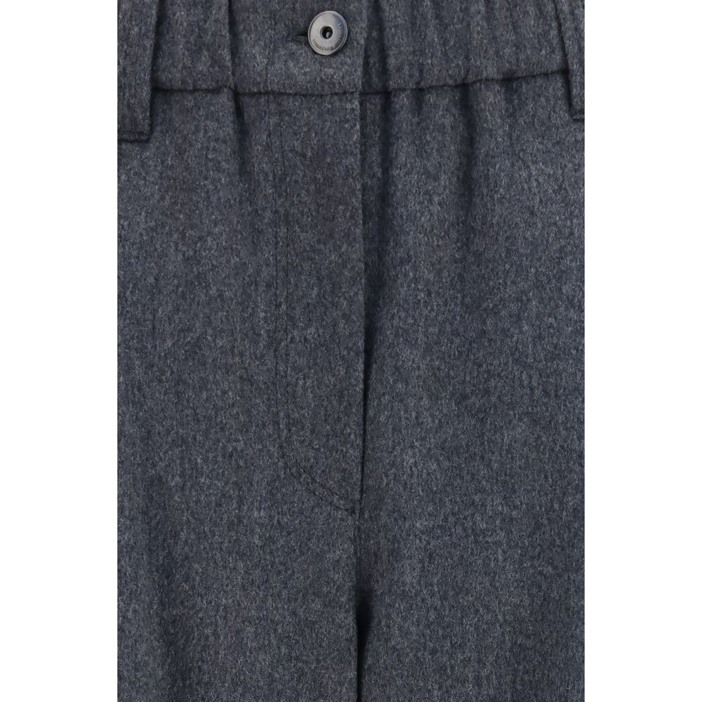 Brunello Cucinelli gray wool Oves Aries casual pants with a relaxed fit and tailored design, suitable for everyday wear.