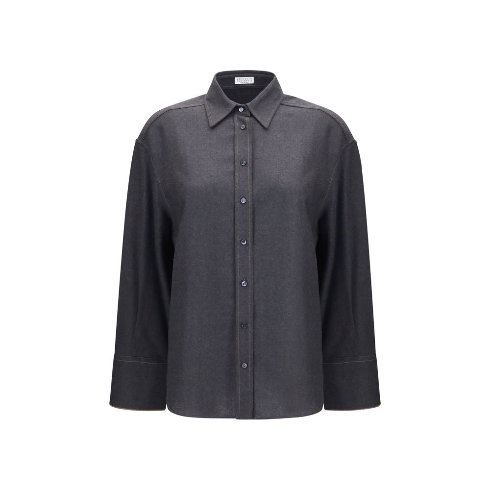 Brunello Cucinelli Gray Wool Oves Aries Dress Shirt Brunello Cucinelli