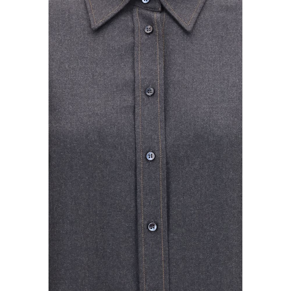 Brunello Cucinelli Gray Wool Oves Aries Dress Shirt Brunello Cucinelli