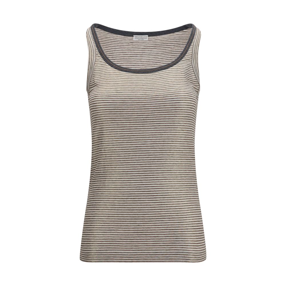 Brunello Cucinelli Beige Linen Tank Tops Brunello Cucinelli