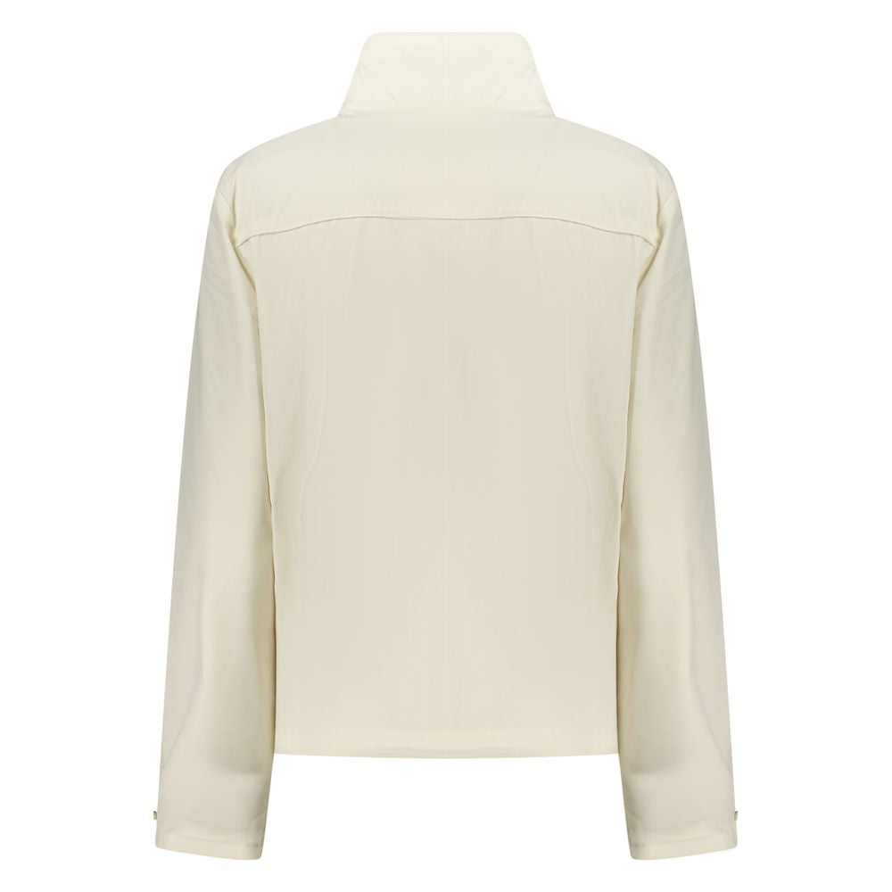 North Sails white nylon women's jacket displayed on a hanger, showcasing its lightweight and stylish design.