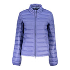 North Sails blue polyester women's jacket with a zip front and hood, lightweight and weather-resistant outdoor apparel.