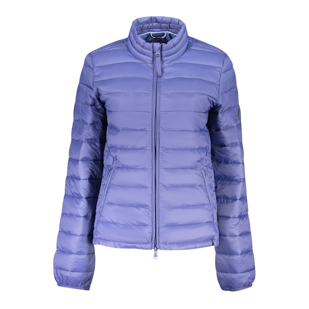 North Sails blue polyester women's jacket with a zip front and hood, lightweight and weather-resistant outdoor apparel.