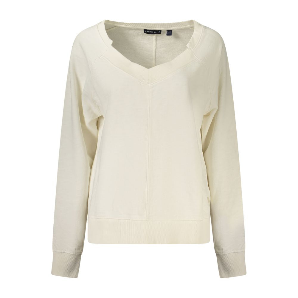 North Sails white cotton women's sweatshirt with a crew neckline and long sleeves, casual style for everyday wear.