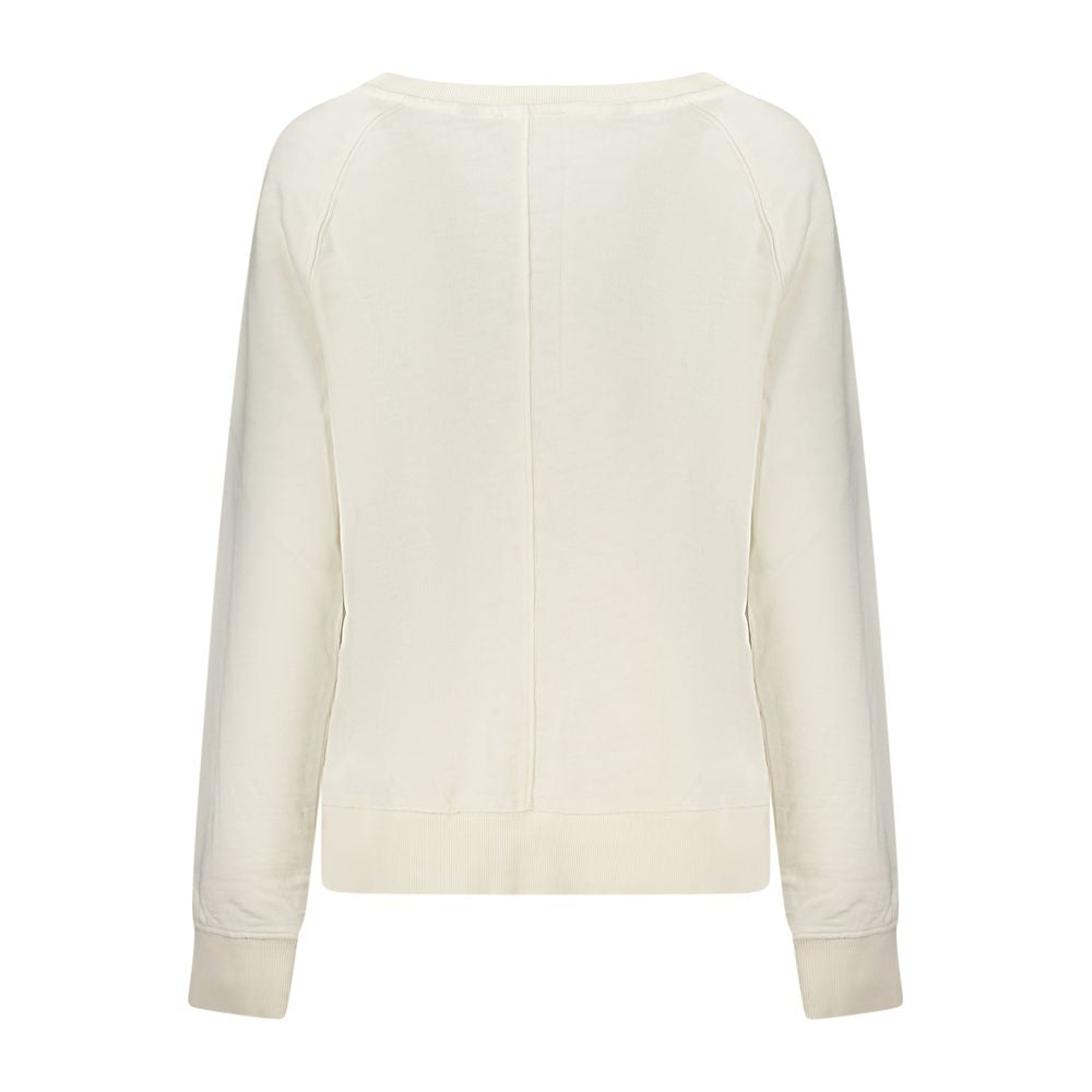 White North Sails women's cotton sweatshirt with a relaxed fit and crew neckline, displayed on a hanger.