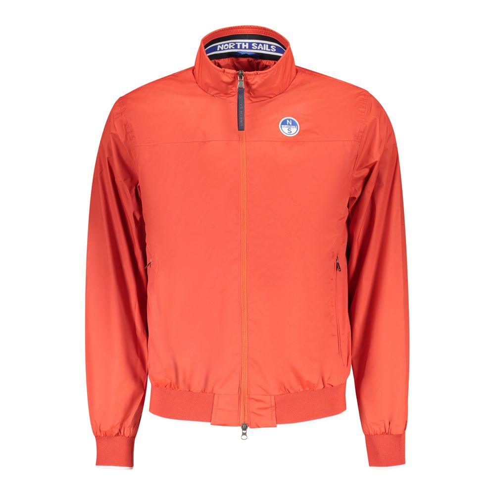 Red North Sails men's polyester jacket with a high collar, front zipper, and adjustable cuffs, designed for outdoor wear.