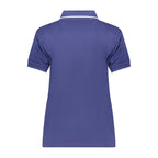 North Sails blue modal women's polo shirt displayed on a mannequin, showcasing a classic collar and short sleeves.