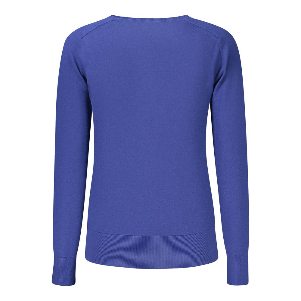 North Sails blue viscose women's shirt displayed on a hanger, showcasing lightweight fabric and casual style.