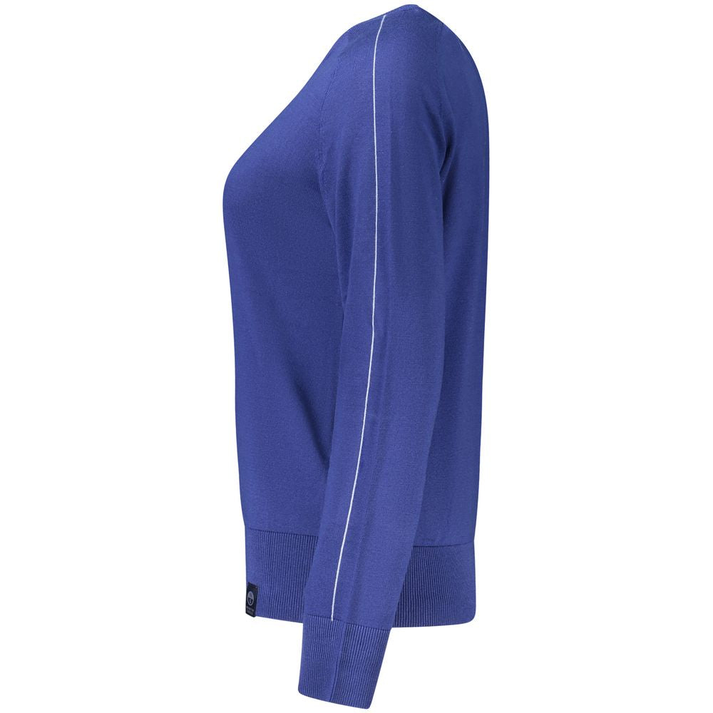 Blue viscose women's shirt by North Sails, featuring a classic fit and button-down design, shown on a model.