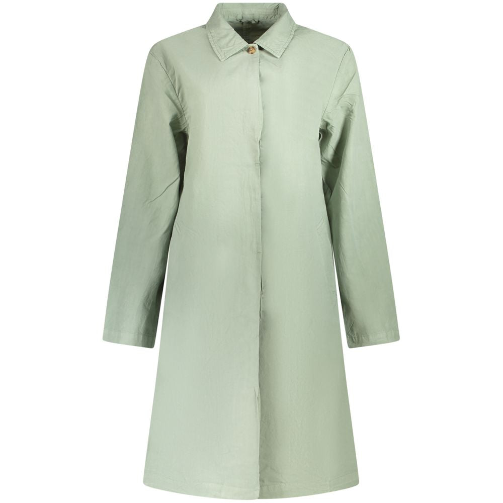Green North Sails cotton women's coat hanging on a wooden hanger, showcasing a stylish and casual outerwear piece.