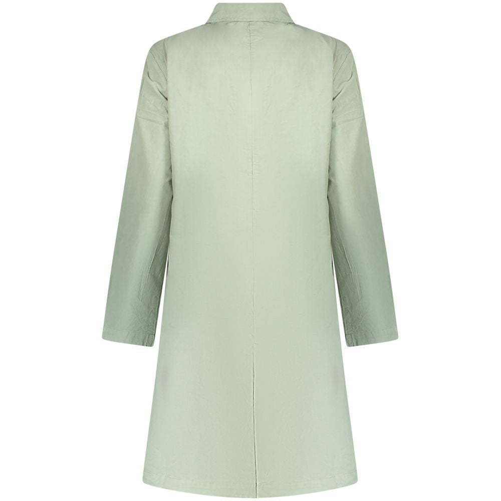 Green cotton women's coat by North Sails, tailored fit with a classic collar and button closure, displayed on a hanger.
