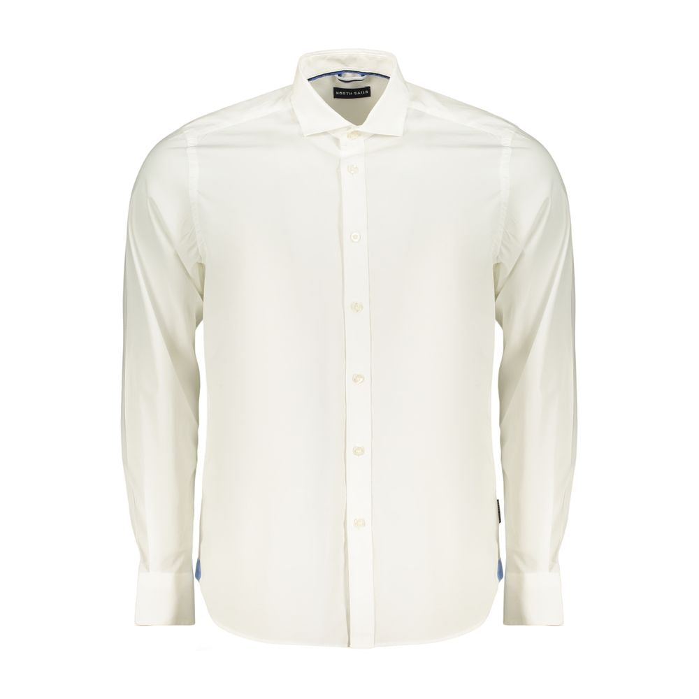 North Sails Bianco cotton men's shirt displayed, featuring a classic design with a collar and button-up front.