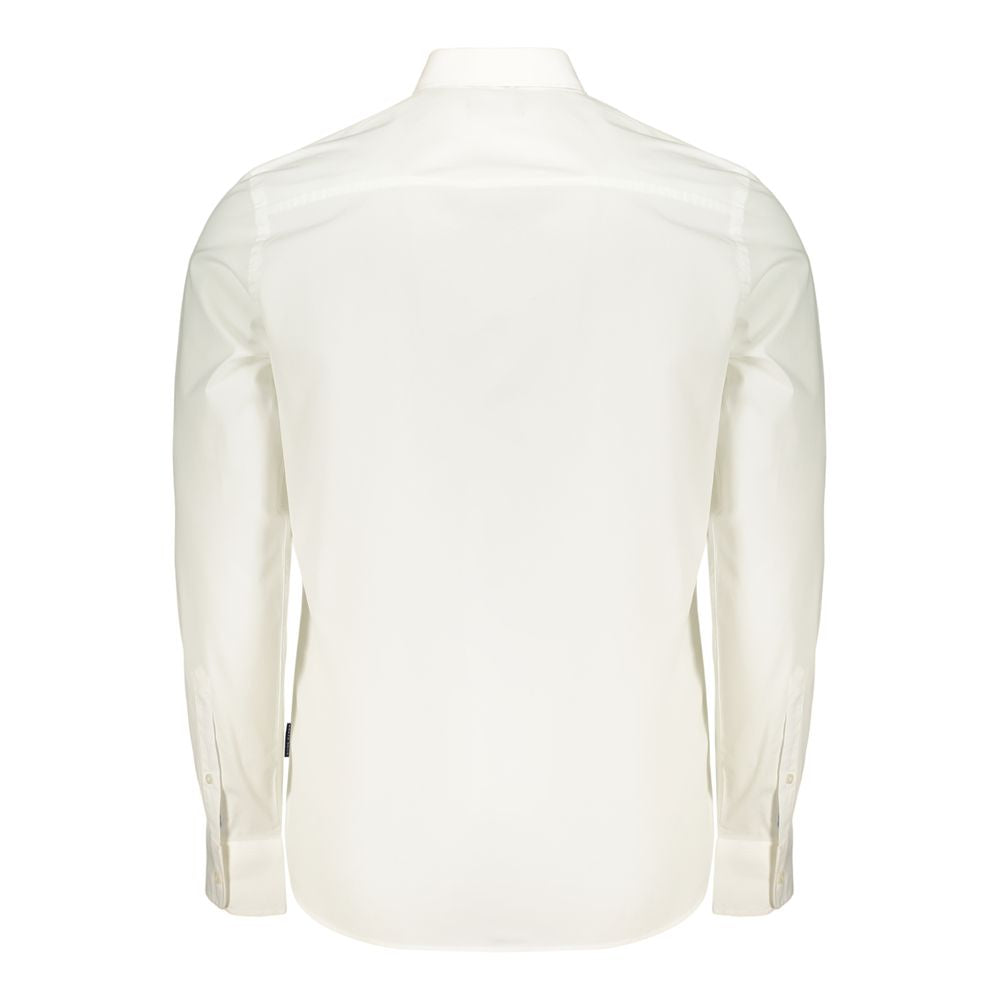 North Sails Bianco cotton men's shirt displayed flat, showing a classic white button-up design with a collar and long sleeves.