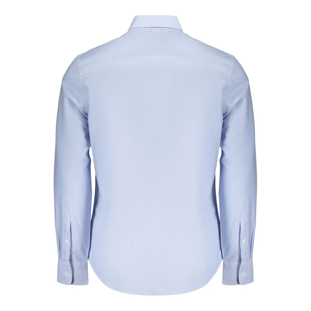 North Sails Azzurro Cotton Men's Shirt displayed on a hanger, featuring a classic collar and button-down front in light blue fabric.