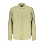 Green linen men's shirt by North Sails, featuring a classic collar and button-up front, displayed on a hanger.