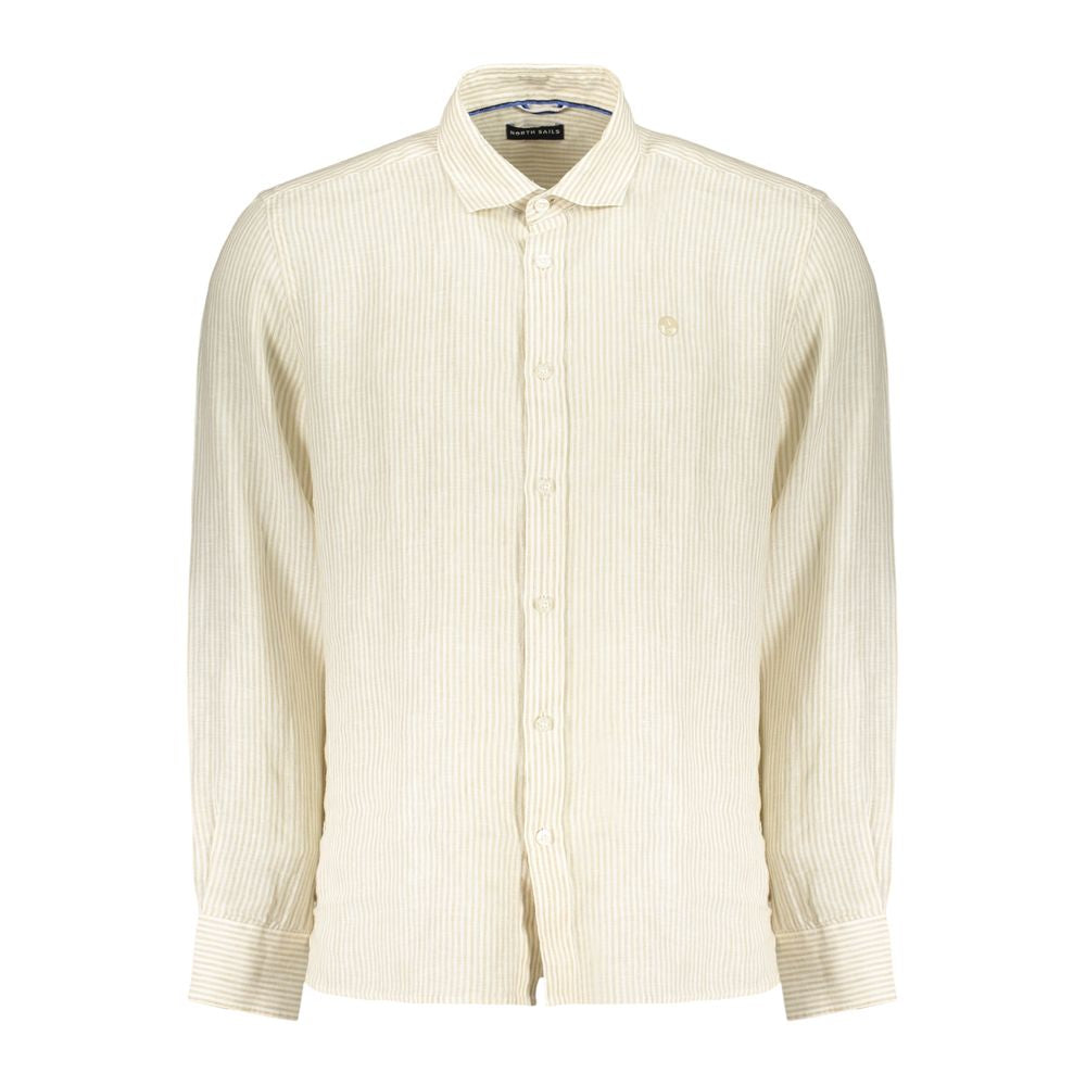Beige linen men's shirt by North Sails, featuring a classic collar and button-down front, displayed on a hanger.