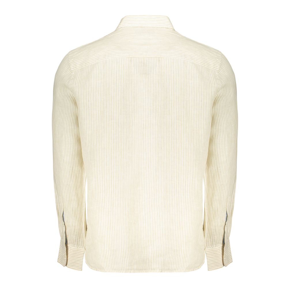 Beige linen men's shirt from North Sails with a classic collar and button-up front, displayed on a hanger.