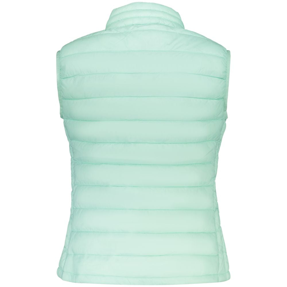 North Sails green polyester women's vest displayed on a hanger, featuring a collar and sleeveless design.