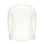 White cotton men's shirt by North Sails, featuring a classic collar and button-front design, displayed on a hanger.