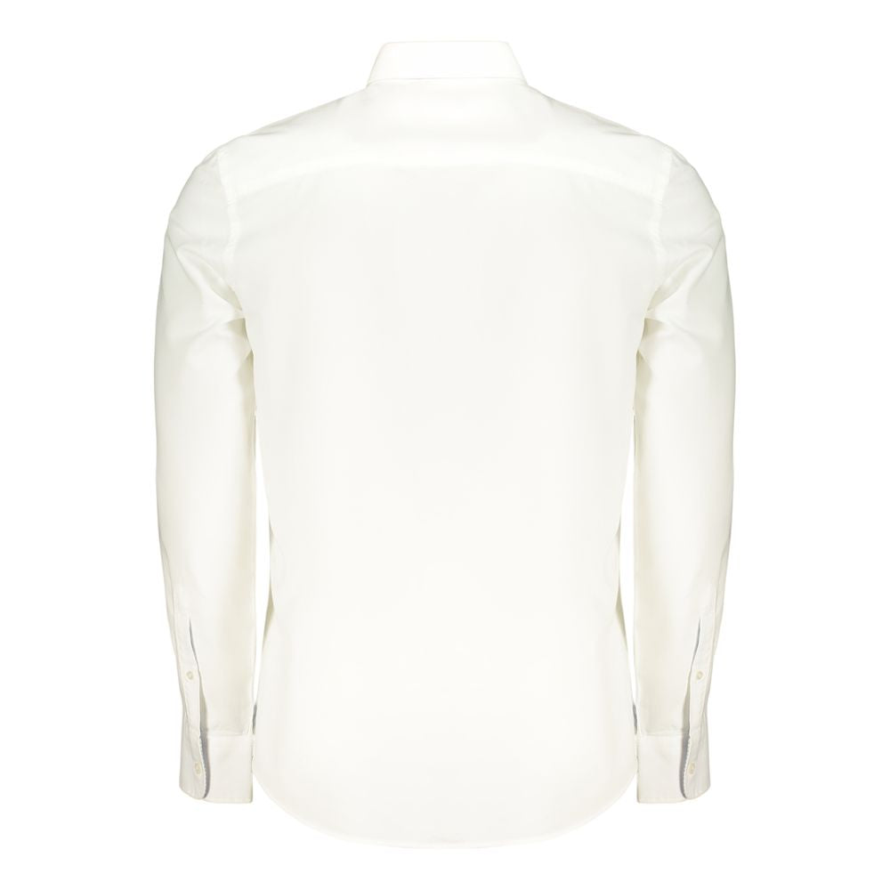 White cotton men's shirt by North Sails, featuring a classic collar and button-front design, displayed on a hanger.