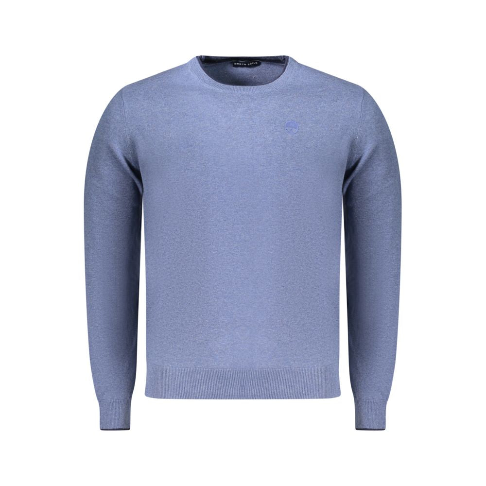 North Sails blue cotton men's sweater displayed on a hanger, showcasing the casual knitwear with a classic crew neckline.