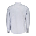 Blue cotton men's shirt by North Sails featuring a classic collar and long sleeves, displayed on a hanger.