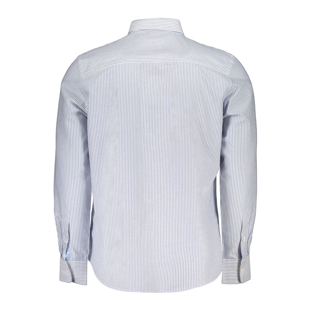 Blue cotton men's shirt by North Sails featuring a classic collar and long sleeves, displayed on a hanger.