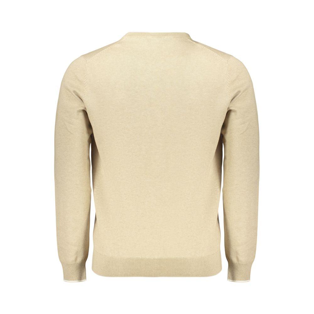 Beige North Sails cotton men's pullover with round neckline and long sleeves, casual knit sweater for men.
