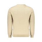 Beige North Sails cotton men's pullover with round neckline and long sleeves, casual knit sweater for men.