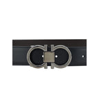 Ferragamo black calf leather Bos Taurus regular belt with sleek design and polished buckle, stylish men's accessory.