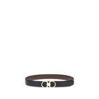 Ferragamo black calf leather Bos Taurus belt with sleek design and metallic buckle, showcasing high-quality craftsmanship.