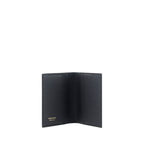 Ferragamo black calf leather Bos Taurus wallet with multiple card slots and a sleek, classic design.