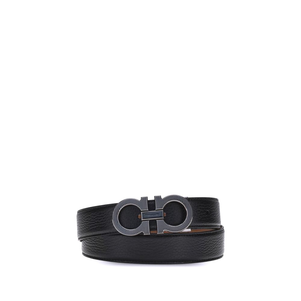 Ferragamo Black Calf Leather Bos Taurus Regular Belt Ferragamo
