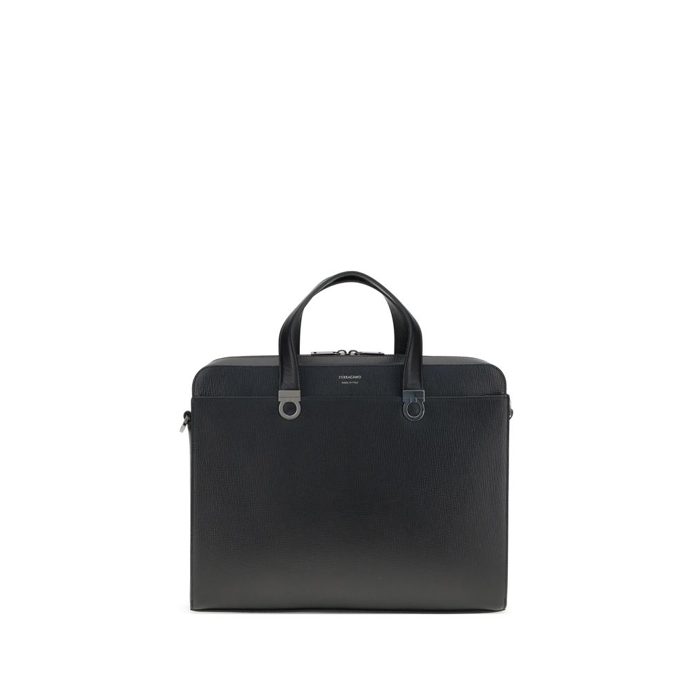 Ferragamo Black Calf Leather Bos Taurus Briefcase Ferragamo