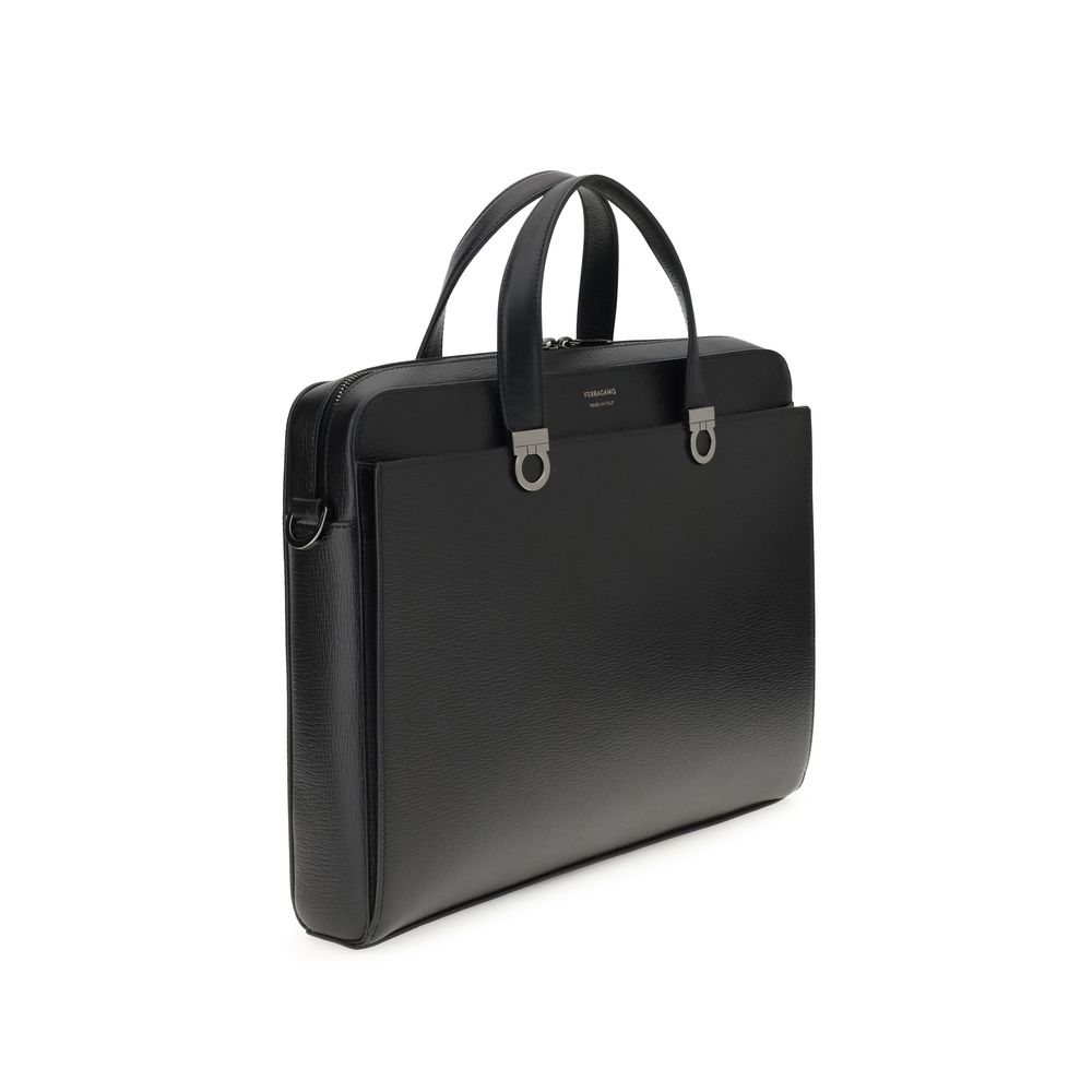 Ferragamo Black Calf Leather Bos Taurus Briefcase Ferragamo
