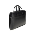 Ferragamo black calf leather Bos Taurus briefcase with sleek design and sturdy handles, showcasing luxury craftsmanship.