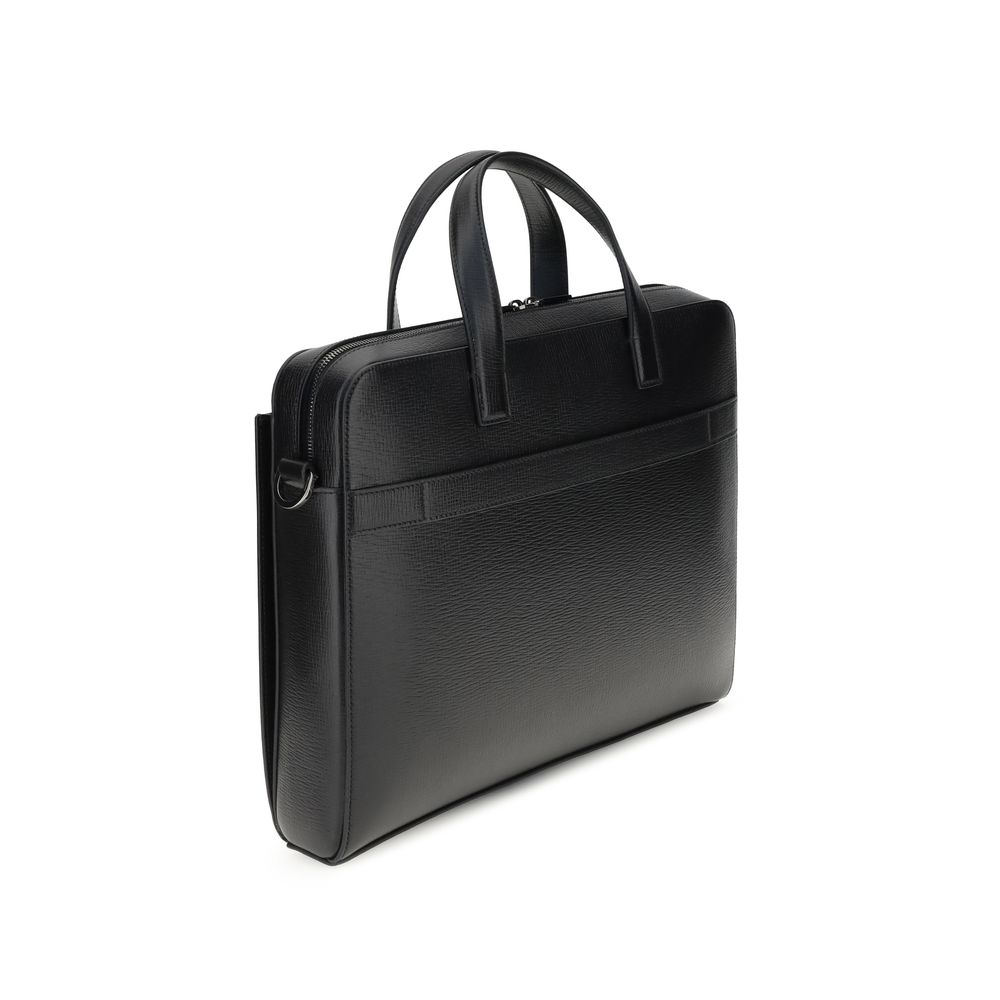 Ferragamo Black Calf Leather Bos Taurus Briefcase Ferragamo