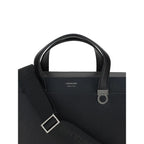 Ferragamo black calf leather Bos Taurus briefcase with sleek design and sturdy handles, perfect for professional use.