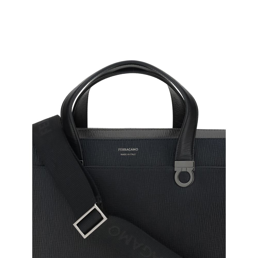 Ferragamo Black Calf Leather Bos Taurus Briefcase Ferragamo