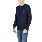 Hugo Boss blue cotton sweatshirt with crew neck and long sleeves, casual style, displayed on a plain background.