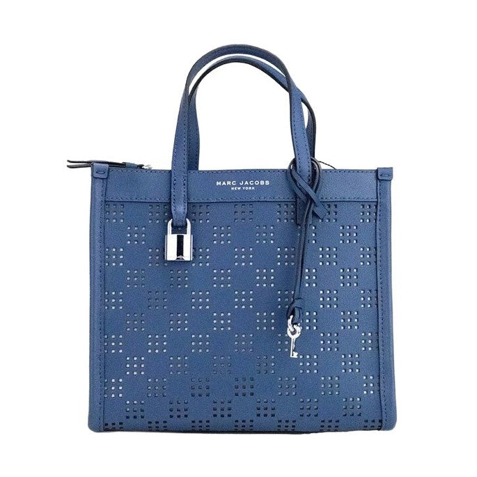 Marc Jacobs Mini Grind Blue Sea Perforated Leather Crossbody Tote Bag Purse